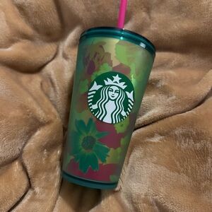 Starbucks 2022 Summer Soft Touch Green Floral Tumbler Grande 16oz Cup